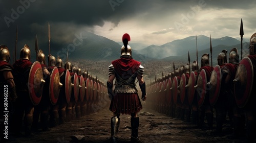 整列するローマ軍兵士とその指揮を執る将軍