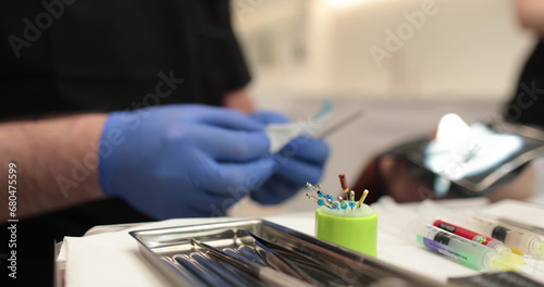 Protaper needles that a nurse prepares for use by a doctor in dentistry.