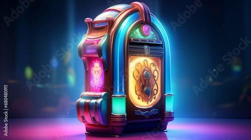 A well-preserved, vintage jukebox with glowing neon lights. Digital concept, illustration painting.