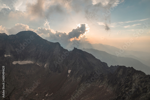 High mountain landscape in the Slovak Tatras during sunset