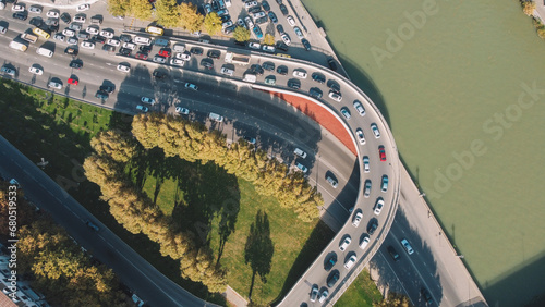 Aerial View of The Heavy Traffic