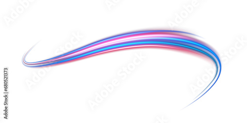 Blue and red neon wavy lines. Red blue special effect, speed police line. Magic of moving fast lines. Laser beams. Particle motion effect. Acceleration speed motion on night road. PNG.