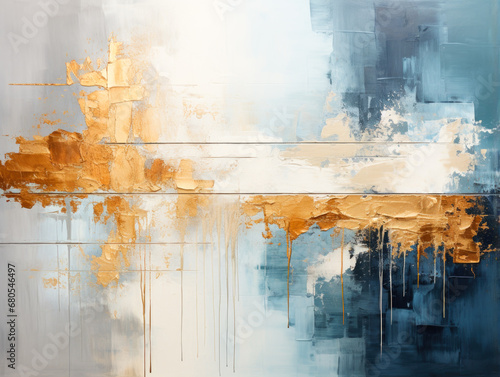 Blue and gold oil painting, abstract art.