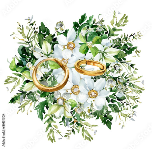 Obrączki ślubne i kwiaty dekoracja