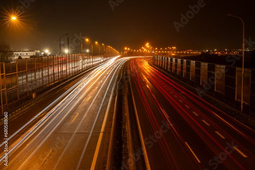 View of the S19 expressway in Lublin Voivodeship at night, heading towards Chełm, Piaski, Świdnik, and Warsaw, seen from Majdanek.