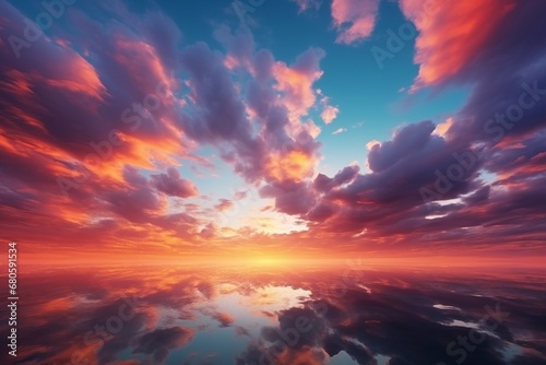 As day turns to night, a spectacular sunset takes center stage, painting the sky with an array of brilliant colors—an extraordinary and vibrant sunset landscape. Created with generative AI tools