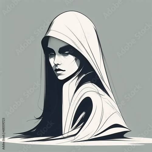 portrait of the girl in the hood of the hood. halloween illustration. vector portrait of the girl in the hood of the hood. halloween illustration. vector portrait of a woman with a hood