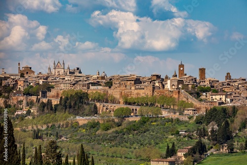 Beautiful panoramic view of the old town of Orvieto, Umbria, Italy, Terni province.Arial view