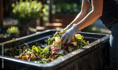 Housewife tosses biowaste in the trash.Uneaten spoiled vegetables are thrown in the trash. Food Loss and Food Waste. Reducing Wasted Food At Home