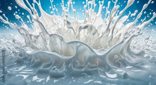 White milk or cream splashes and drops in the air background