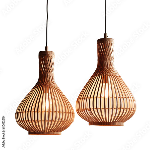 2 Rattan ceiling lamps, Elegant Wicker Ceiling lamp, light bulb isolated on transparent background PNG 
