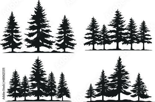 Vintage trees and forest silhouettes set with Fir tree silhouette and vector