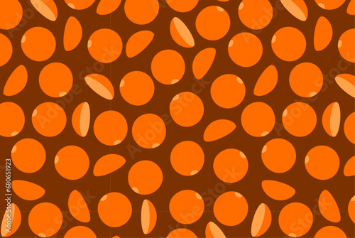 Red lentils seamless pattern. Orange wallpaper with seeds on brown background. Legumes wallpaper on white. Vector graphic.