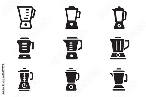 Blender mixer appliance icon set. Flat design style of home kitchen device symbols. Technology and equipment pictogram collection isolated on white background.