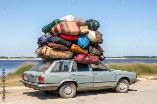 An overloaded car on the way to holiday.