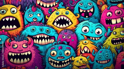 little monsters pattern, comic style, 16:9