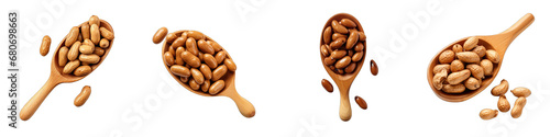 Roasted peanuts in the wooden spoon Hyperrealistic Highly Detailed Isolated On Transparent Background Png File