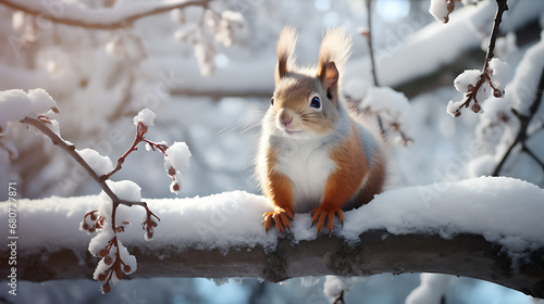 squirrel in the winter with the snow