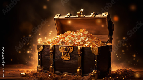 Half Open the glowing ancient treasure chest golds inside