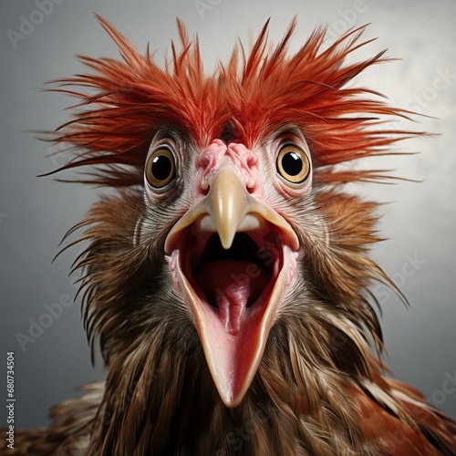 A chicken with a very expressive facial expression. Very funny look. Great image for web icon, game avatar, profile picture, for educational needs of nature. Square
