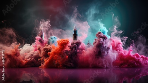 Vaping, electronic cigarette, alternative to cigarettes vape, colorful club of fragrant smoke. A large vapor vapour club, aromatics, different flavors.