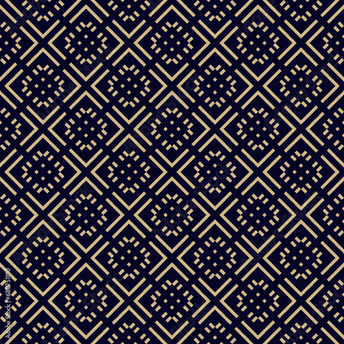 Luxury seamless vector pattern with gold and black ethnic floral ornaments. Stylish linear geometric elements. Retro luxe aesthetic. Simple ornament background. Repeated design for decor, wrapping