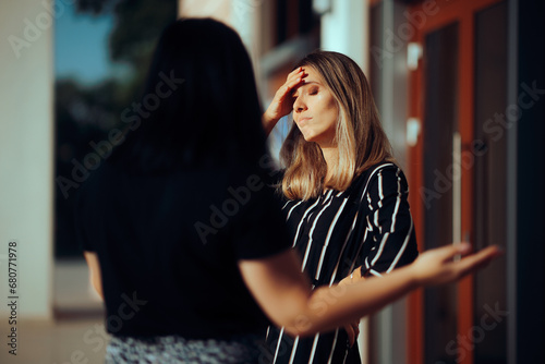 Two Women Discussing Caught in an Argument. Friend listening one another in a conflict situation telling lies 