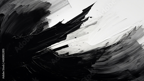 A stark and dramatic black and white abstract brush stroke background, creating a sense of mystery and intrigue. AI Generated.