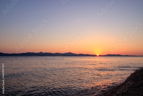 A beautiful and colorful sunset at the coast at Zadar, Croatia