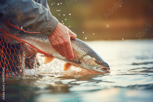 A hand releases a wild brown trout back into the water, emphasizing the importance of catch-and-release practices in recreational fishing.