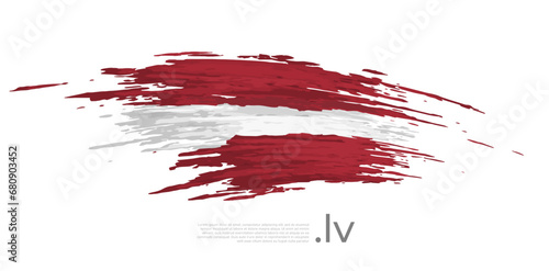 Latvia flag. Brush strokes, grunge. Stripes colors of the latvian flag on a white background. Vector design national poster, template, place for text. State patriotic banner of latvia, flyer