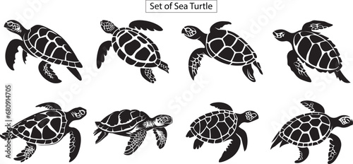 set of sea turtles silhouette, turtle silhouette set