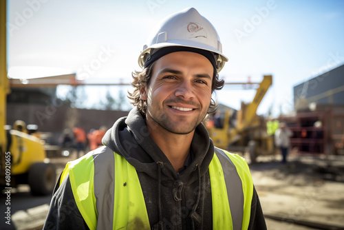 Smiling men bricklayer in work clothes on a construction site. Mason at work. Job. construction company. AI