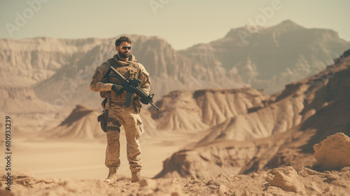 A soldier in the desert