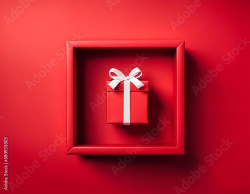 Cadeau rouge dans un cadre rouge