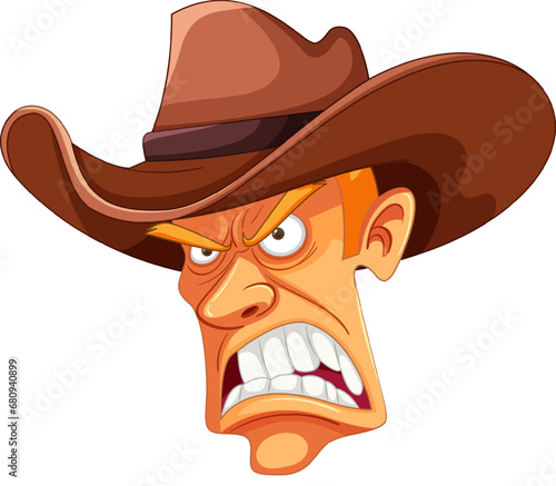 Angry Cowboy with Hat Cartoon Illustration