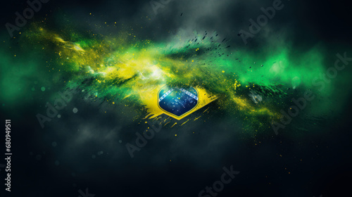 abstract illustration of the flag of brazil with dark green background for copy space