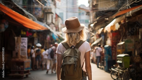 Traveler girl in street of old town ,Women and travel, Women and travel 