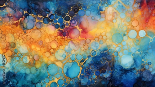 fusion between pointillism and alcohol ink painting, vibrant, glowing, 16:9