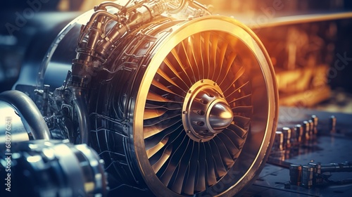 Aircraft engine. Internal components of the aircraft engine