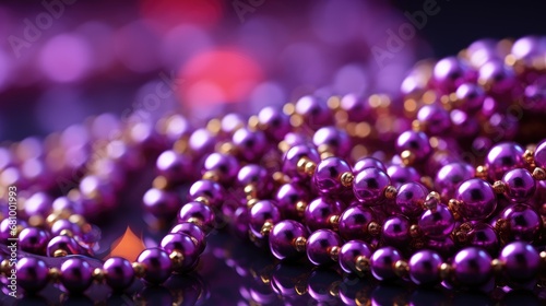 Banner with lilac and gold Mardi Gras beads and place for text
