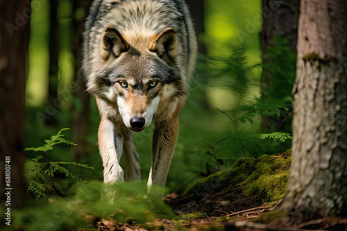 Grey wolf Canis lupus in the forest.