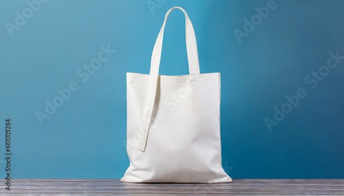 white tote bag without words isolated on blue background mock up
