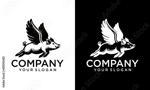 flying pig logo design icon vector illustration