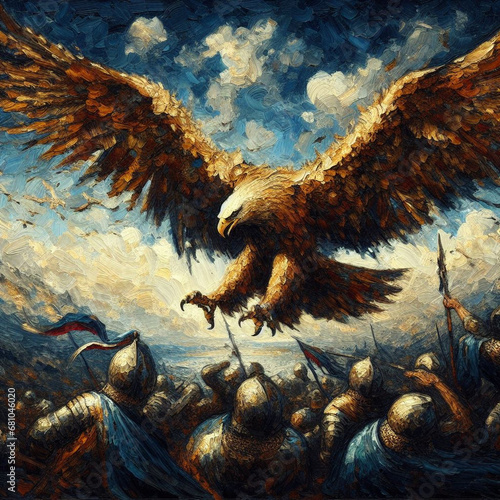 Eagle Over the Battlefield in Oil Painting