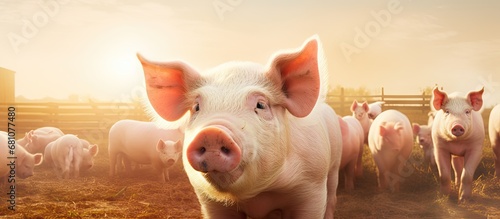 Rural farm for raising pigs Copy space image Place for adding text or design