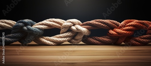 Ropes intertwined to represent business unity and cooperation Copy space image Place for adding text or design