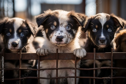 Animal shelter puppies in cages, Generative Ai