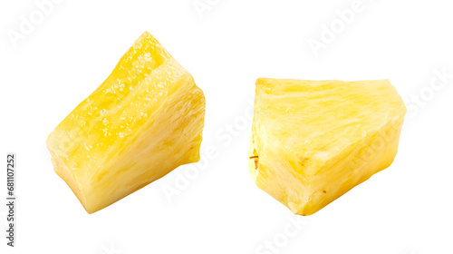 Pineapple Cuts Isolated, Raw Ananas Pieces, Comosus Tropical Fruit Chunks, Ripe Pine Apple Slices on White