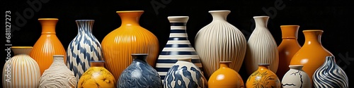 Vibrant and Diverse Collection of 13 Vases Against Black Backdrop
